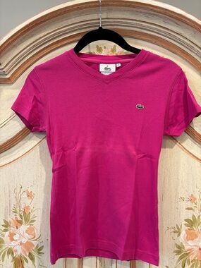 Lacoste Y2K vintage fuchsia pink v-neck tee shirt size 4